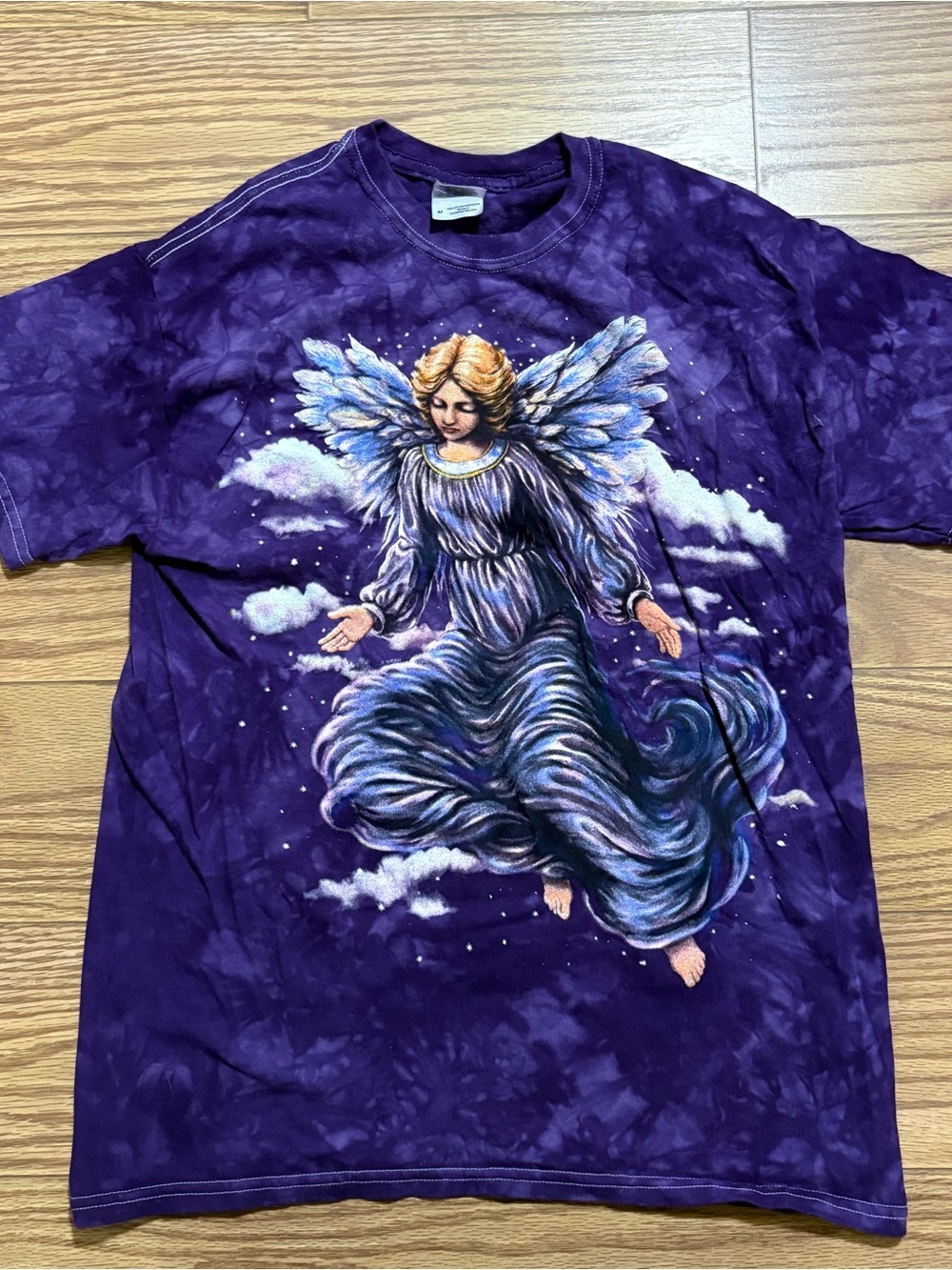 Y2K 2000s Angel Cherub Fairy Tie Dye Purple Graphic Shirt Medium